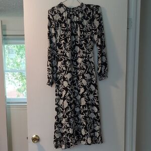 J. Crew Black and White Floral Long Sleeve Dress